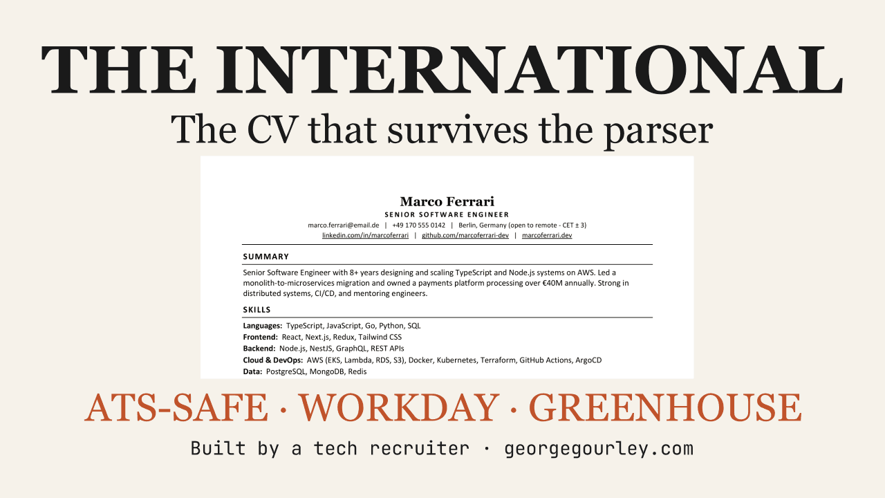 The International CV template preview